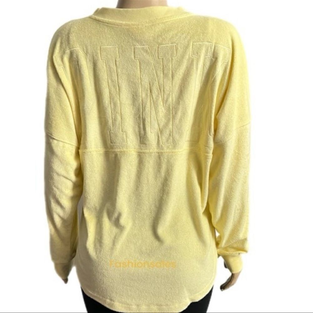 Victoria’s Secret Pink Varsity Terry Cloth V Neck Oversized Pullover Yellow - Picture 10 of 12